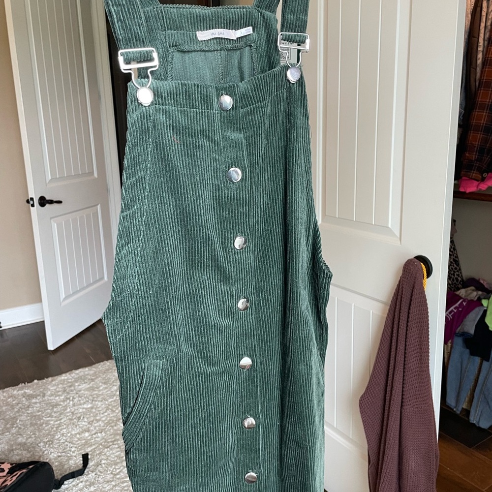 Green Corduroy Button-Down Dress